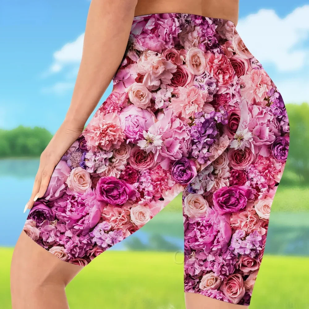 

CLOOCL High Waist Leggings Retro Rose Flower Printed Shorts Women Sexy Gym Sweatpants for Women Biker Shorts Drop Shipping