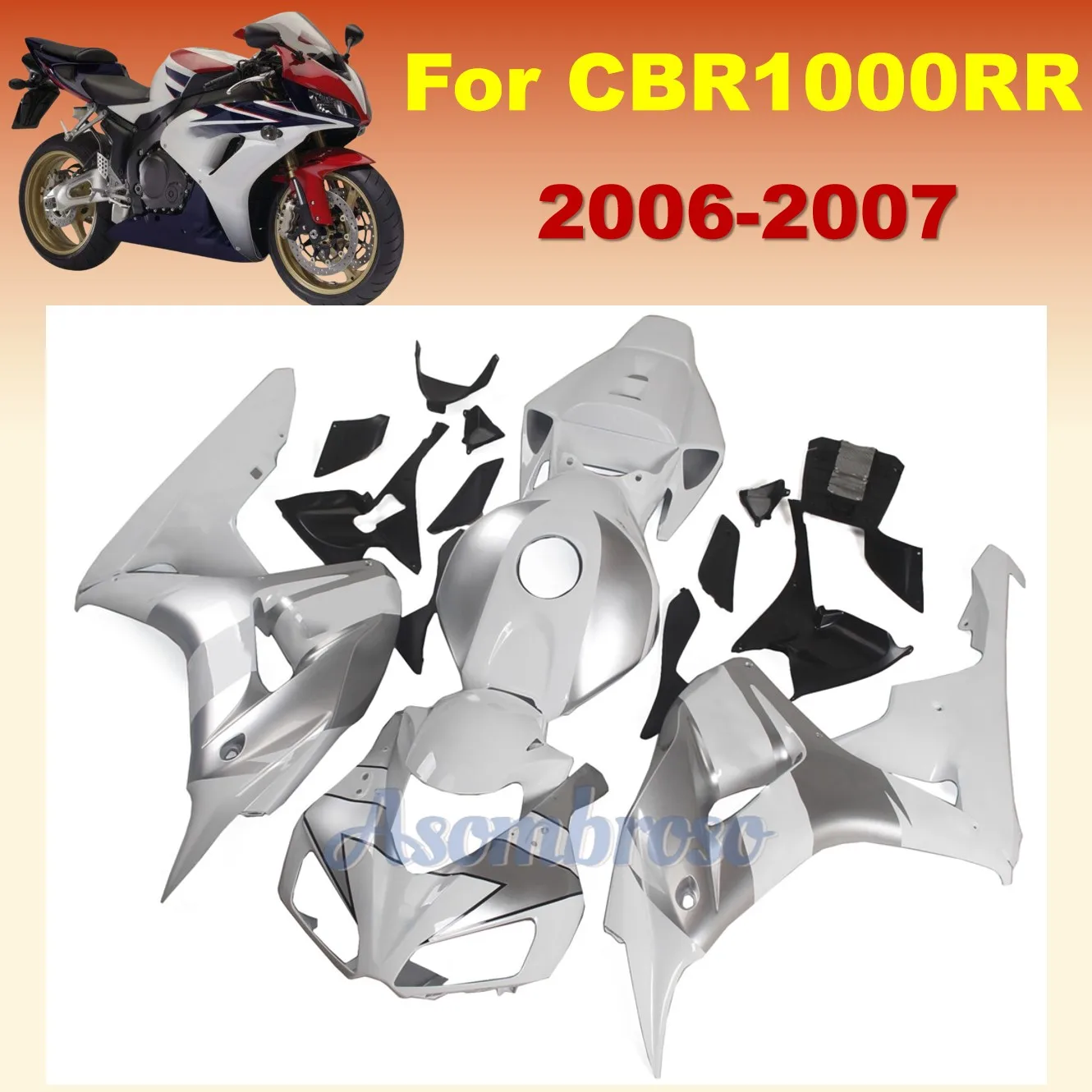 Motorcycle Painted Fairings Kit for CBR1000RR 2006 2007 CBR1000 CBR 1000RR 06 07 Silver White Fairing Bodywork Set