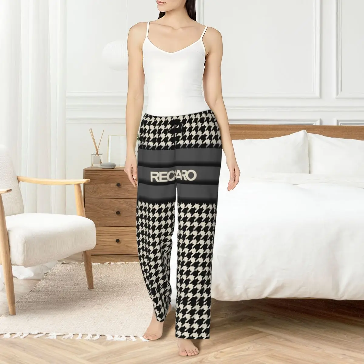 

Custom Recaros Seat Houndstooth Pajama Pants Sleepwear for Women Elastic Waistband Sleep Lounge Bottoms with Pockets