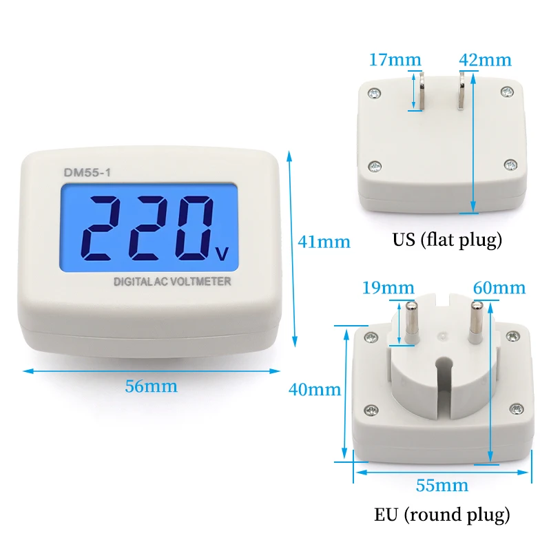 Europe and the United States American socket type DM55-1 AC110V 220V / household digital AC LCD digital display voltmeter