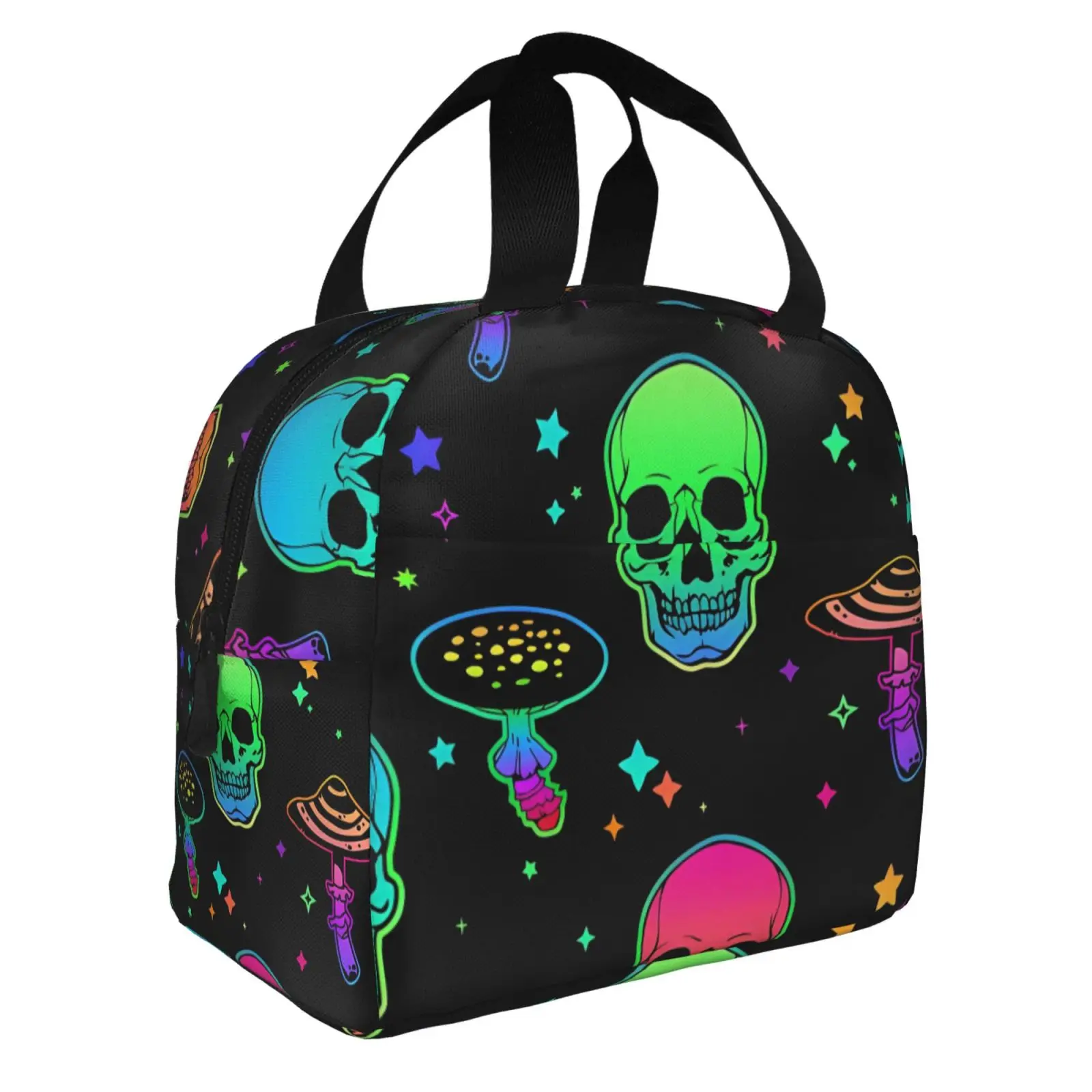 Psychedelic Mushroom Skull Pattern Insulated Lunch Box Leak-proof Thermal Cooler Lunch Bag for Men Women Kids Work Trip Picnic