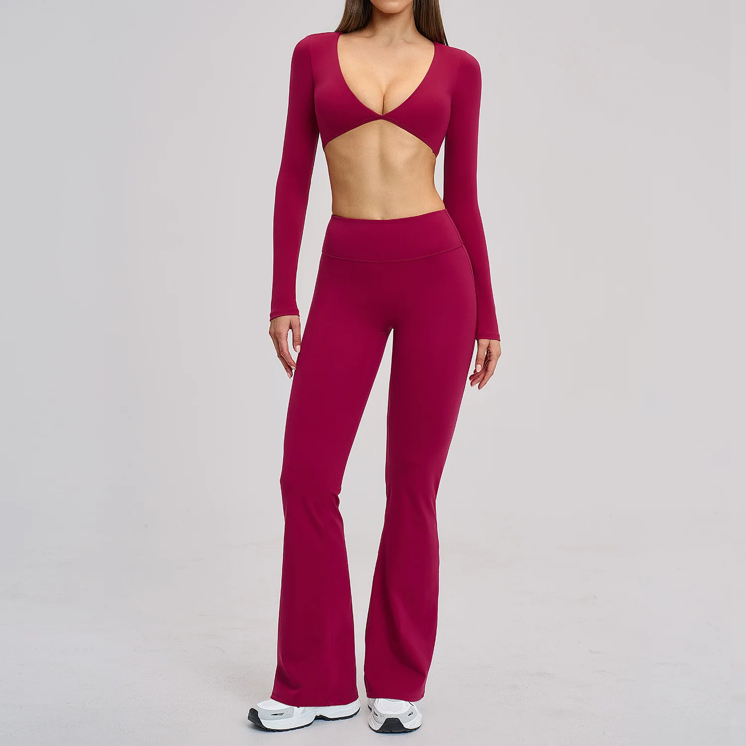 Yoga Set 2PCS Women Outfits Sportswear Workout Clothes Athletic Wear Gym Legging Fitness Bra Crop Top Long Sleeve Sports Suits