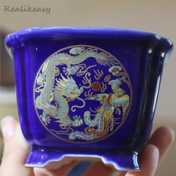 Yixing Purple Clay Flowerpot Chinese Style Ceramic Bonsai Pot Painted Succulent Small Desktop Green Plant bonsai Flower PotLF889