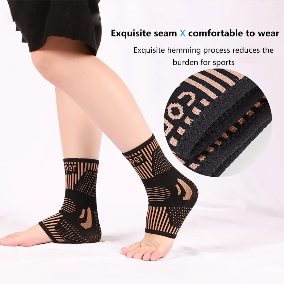 1Pcs Copper Ankle Brace Infused Compression Sleeve Support for Plantar Fasciitis, Sprained Ankle Achilles Tendon Pain Relief