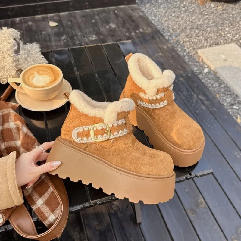 

2026 New Fur Platform Women Ankle Boots Flats Suede Warm Shoes Woman Trend Designer Brand Short Plush Cozy Femme Snow Botas