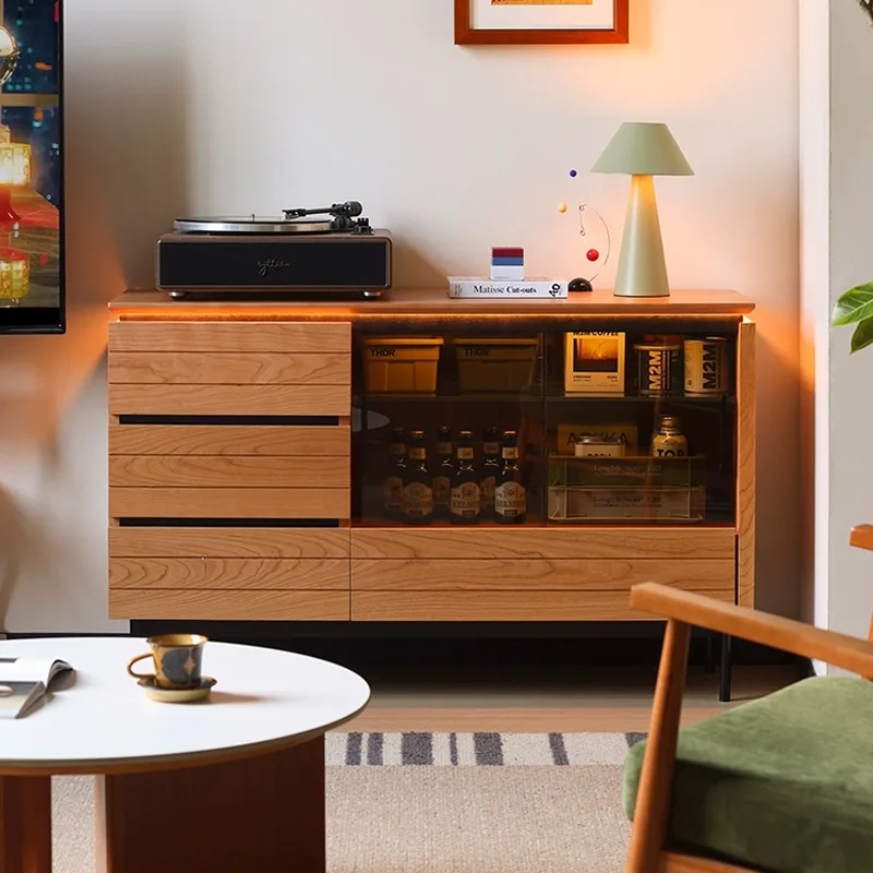 Nordic solid wood dining side cabinet simple small apartment cherry wood six-bucket cabinet