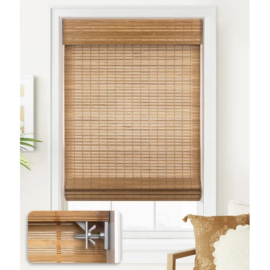 

No Tools No Drill Cordless Bamboo Roman Shades, Light Filtering Window Treatment, Roll Up Bamboo Blinds for Window 30 W x 64 H,