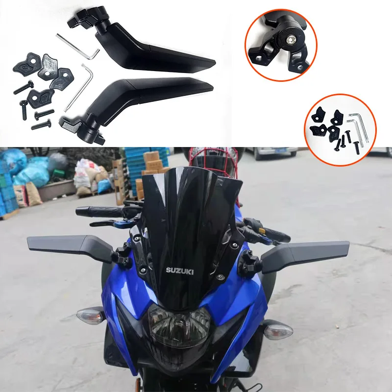 

For Foldable Rearview Mirrors with Air Deflector Wing for Kawasaki, Suzuki & Honda Modification