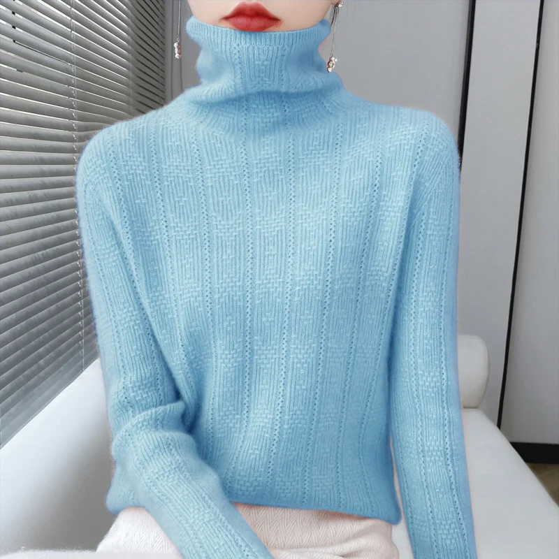 Autumn and winter new 100% merino sweater turtleneck knitted ladies high-end solid color long-sleeved warm cashmere sweater top