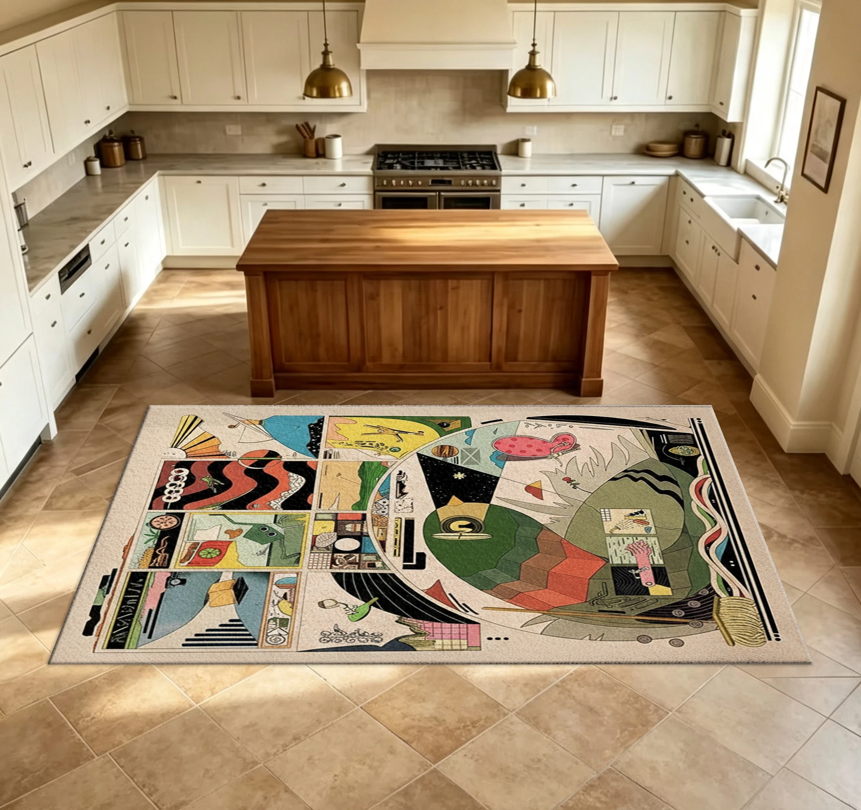 Vintage Collage Abstract Art Carpet, Eclectic Geometric Patchwork Non-Slip Carpet, Suitable for Living Room, Bedroom, Home Decoration