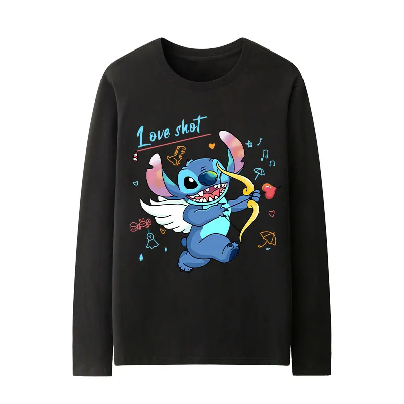 Camiseta de manga larga con estampado de Stitch para hombre, ropa de animación de dos yuanes, novedad de 2024