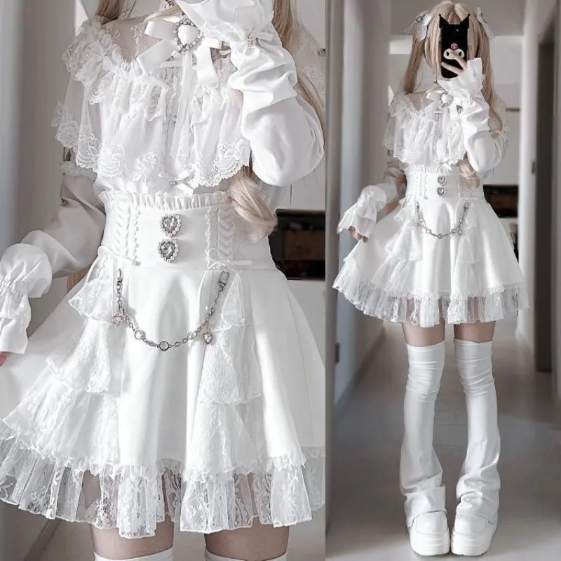Japanese Mini Skirt Gothic Retro Women Cosplay JK High Waist Lace Sweet Skirt Lolita Style Elegant Y2k Skirts for Party
