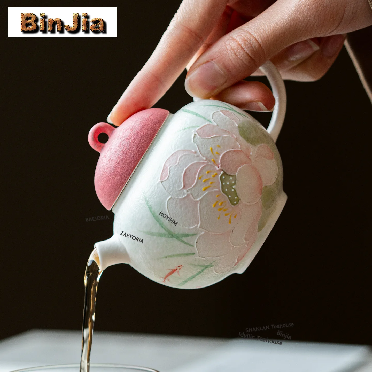 145ml Hand-painted Lotus Teapot Creative Tea Infuser Pot Household Tea Soaking Kettle With Filter Oolong Tea Cafes Decoration