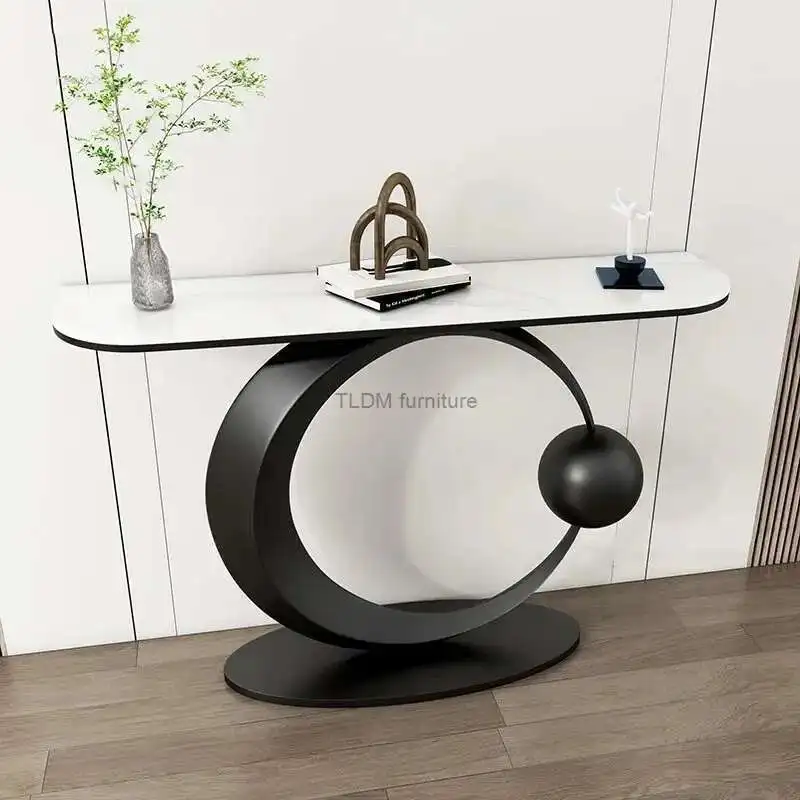 

Italian Light Luxury Slate Console Tables Living Room Porch Tables Modern Entry Door Porch Cabinet Semi-circle Console Table