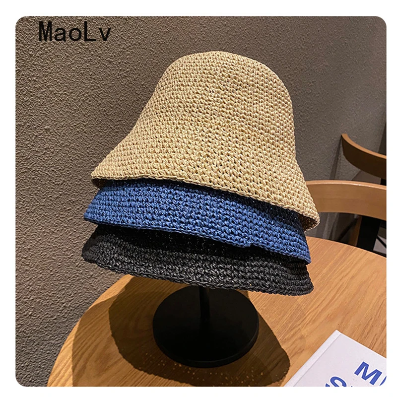 Beach Korean Straw Hat Summer Women Visor Bucket Hat Fisherman Hat Hand weaving Panama Girl Fishing Chapeau Sun Hats for Women