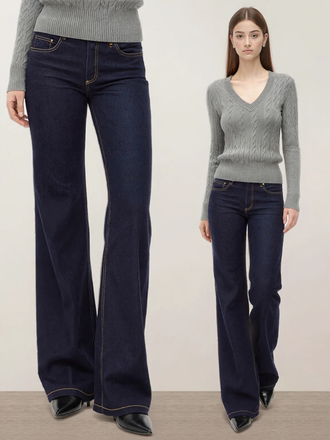 

Джинсы E SEEK в американском ретро-стиле с низкой посадкой, расклешенные, эластичные, облегающие, длинные брюки для стильных девушек, повседневные осенние джинсы-скинни