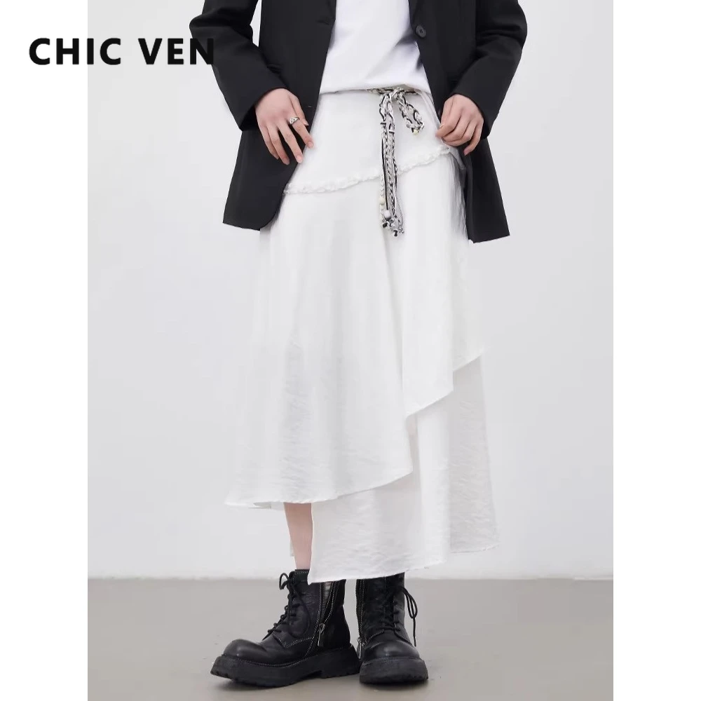 

Женская юбка CHIC VEN, белая, свободного кроя, новая, с асимметричным дизайном, миди, с поясом, для женщин, одежда для девушек, весна-лето 2026