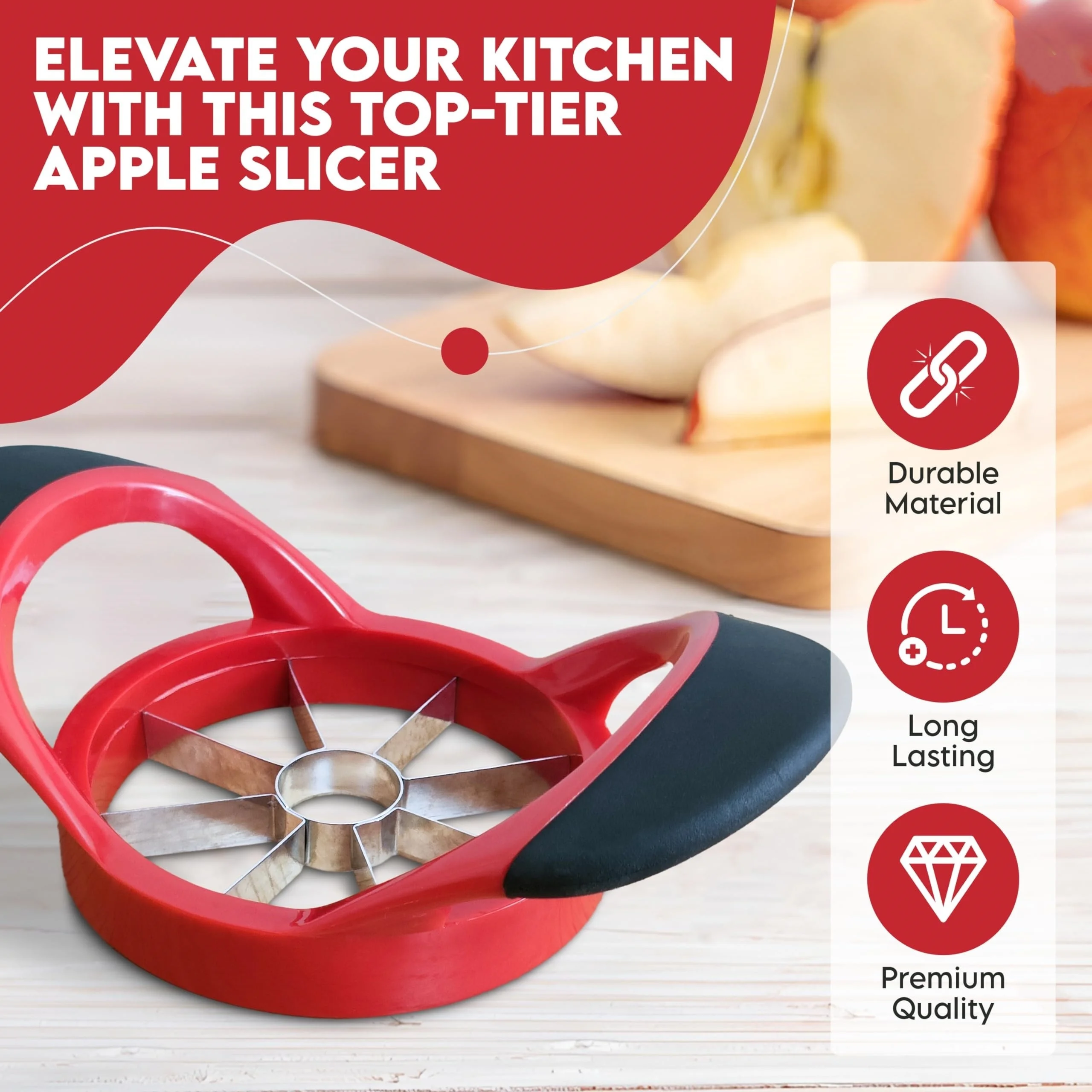 1pc Stainless Steel Apple Slicer Tool - Ergonomic Red & Design, Durable Kitchen Gadget for Efficient Apple Slicing,