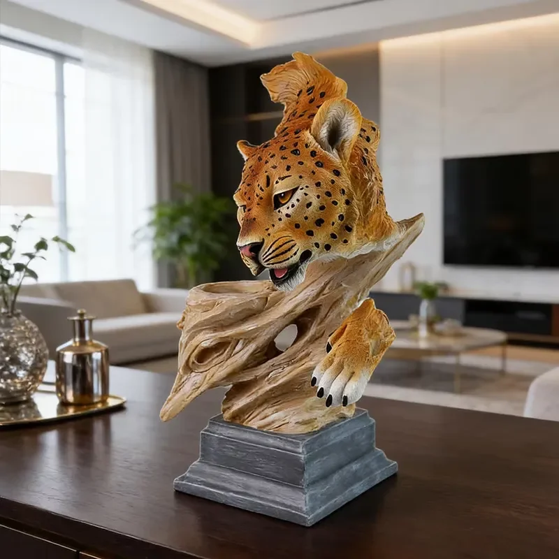 Leopard Head Bionic Resin Sculpture-Hand-painted Business Gift Ornament-Interior Atmosphere-Single Item