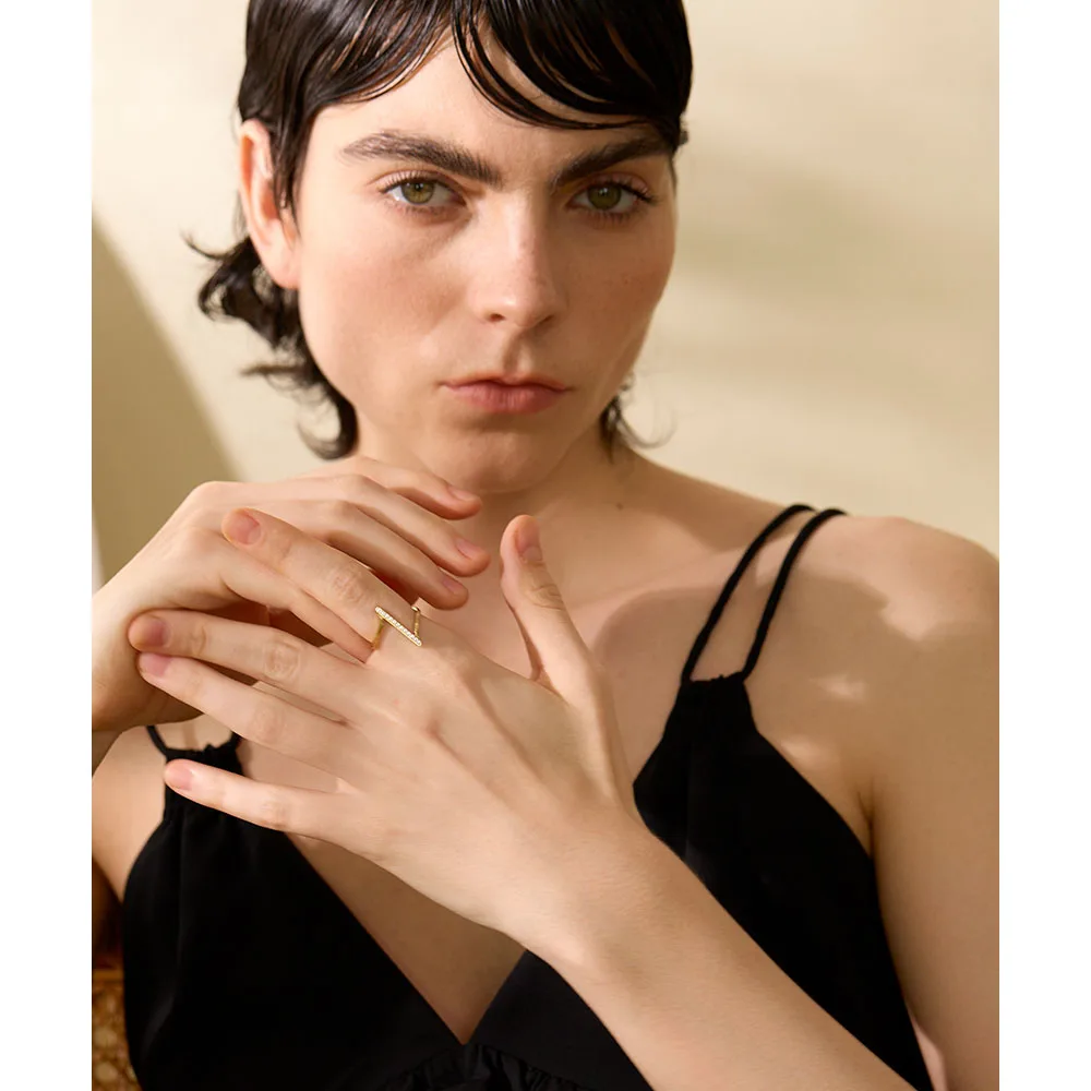 Yhpup Stylish Unique Stainless Steel Geometric Twisted CZ Chic Ring Delicate Shiny Cubic Zirconia Minimalist Daily Charm Jewelry