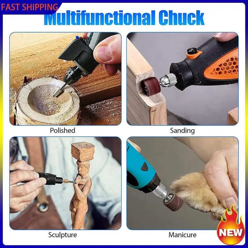 Hot Trend-8Pcs Brass Collet Set With Keyless Drill Chuck, Replacement 4485 Brass Quick Change Rotary Drill Nut Tool Set