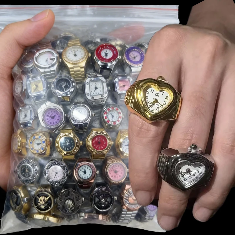 Reloj de Pulsera de Cuarzo Mini de Moda, Anillos de Dedo para Hombre y Mujer, Correa Elástica de Acero Inoxidable, Anillo Romántico Punk para Parejas, Regalos de Joyería