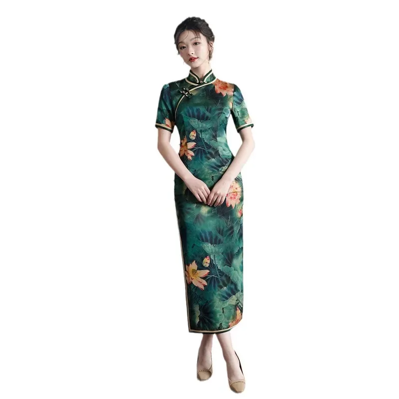 M-4XL الربيع/الصيف عبق سحابة الحرير طويلة قصيرة الأكمام شيونغسام الراقية مزاجه التخسيس اللباس الصيني 5؛ c، 6's.2؛ b'8،