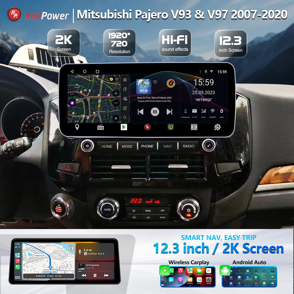 Redpower 12.3 inch Car Radio for Mitsubishi Pajero V93 & V97 2007-2020 Multimedia Player Screen GPS Android 10 Navigation