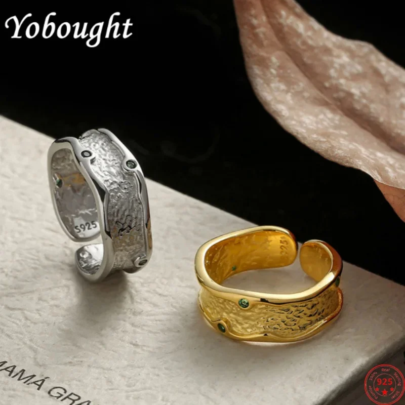 

S925 sterling silver rings for women men new fashion gold plated wave pattern inlaid zircon simple punk jewelry free shipping