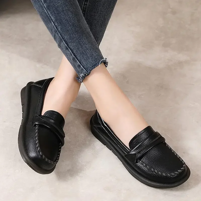 

Genuine Leather Pumps Women's Autumn New Middle-Aged Moccasins Mom Shoes Soft Leather Soft Bottom Moccasins