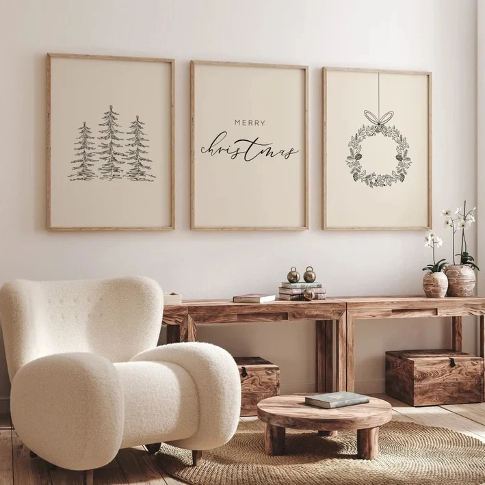 Minimalistischer Weihnachtsbaum-Leinwanddruck, Frohe Weihnachten, Schwarz und Beige, Wandkunst, Poster für moderne Wohnzimmer, Heimdekoration, Geschenke