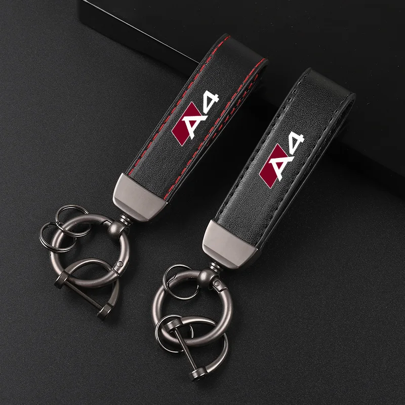 Deluxe Leather Keychain with Car Badge Keychain Pendant For AUDI A4
