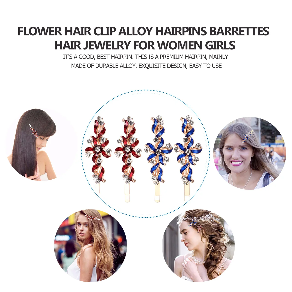 

2Pairs Hair Clips Alloy Flower Hairpins Decorative Hair Accessories for Women Girls Stylish Bobby Pins for Daily Travel Use