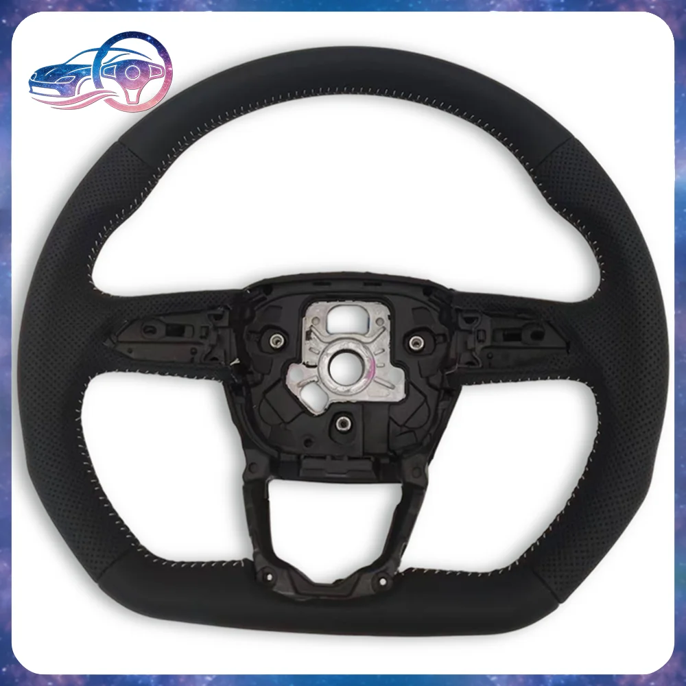 

Genuine Leather Steering Wheel Center Pad for Audi Q5L - White Semi-Perforated Design, Full-Coverage Hub Protection