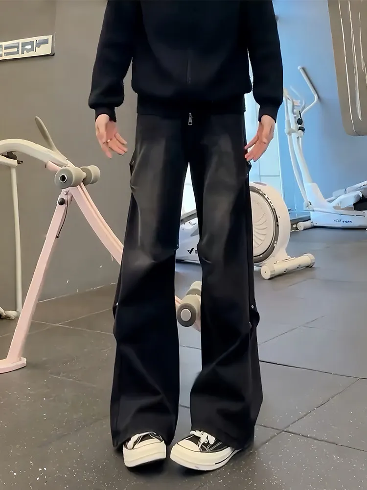 

Bla Knife Pleat Jeans Men's Spring Design American Flared Straight Workwear Pants Leg Lengthening Straight Tube Jeans