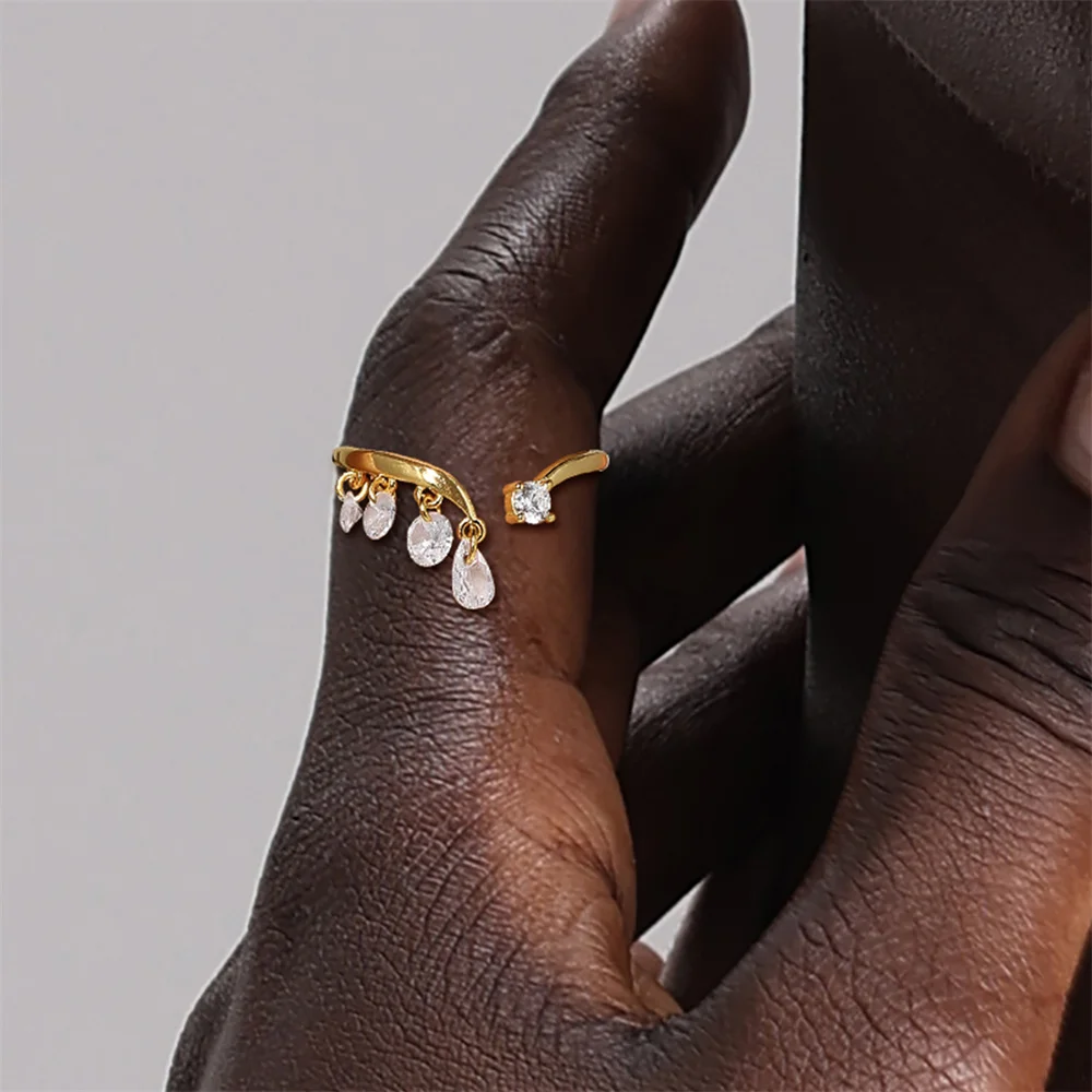CANNER 1 Stück 925 Sterling Silber Klassischer Geometrischer Zirkon-Quasten-Offener Ehering für Frauen Ins Minimalismus Ring Schmuck Geschenk – Detail 6