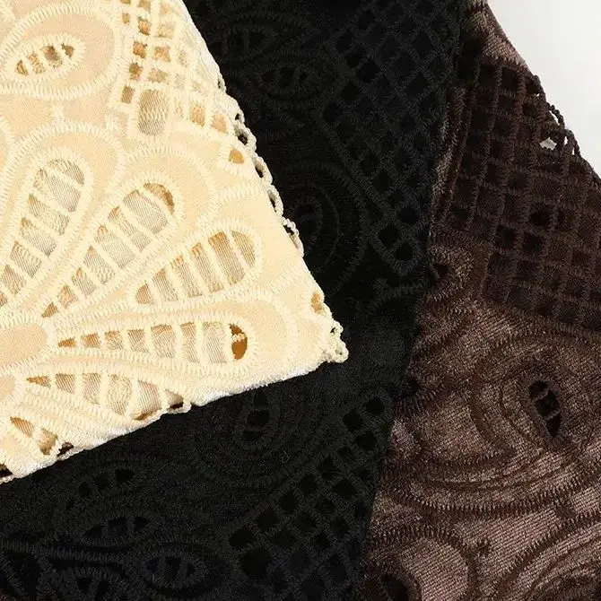 Heavy-duty hollow geometric floral laser embroidered velvet fabric Nigerian Guipure velvet lace fabric for dress sewing