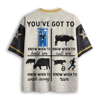 Funny Cow Ranch Graphic Mesh Football Jersey Men YOU'VE GOT TO Letter Print V Neck Short Sleeve Oversized Tops