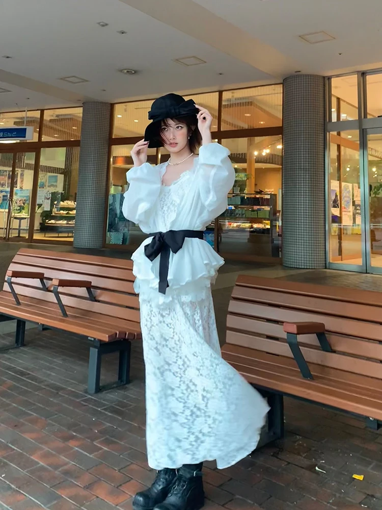 

Original Don't Bite Eyes Lace Trim Cotton Linen irt Dr Ele Sle Waist Cinched Summer Collection Women's Faion