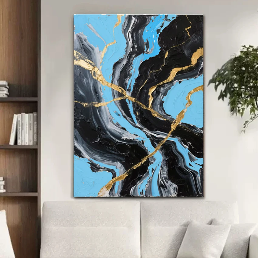 

Абстрактная художественная стена, холст, картины маслом ручной работы, декор с текстурой золотой фольги, офисные произведения искусства, без рамки, картина для гостиной