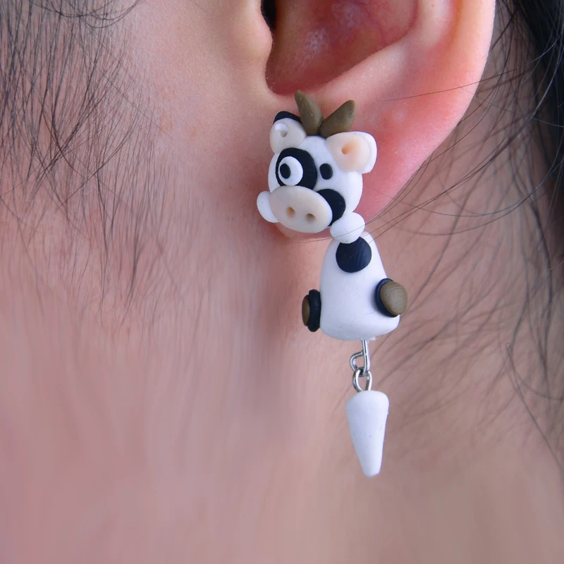 TTPAIAI 30 Brand Kawaii Cartoon Cow Stud Earrings DIY Handmade Polymer Clay 3D Cute Animal Earrings For Women Girl Kids Gift