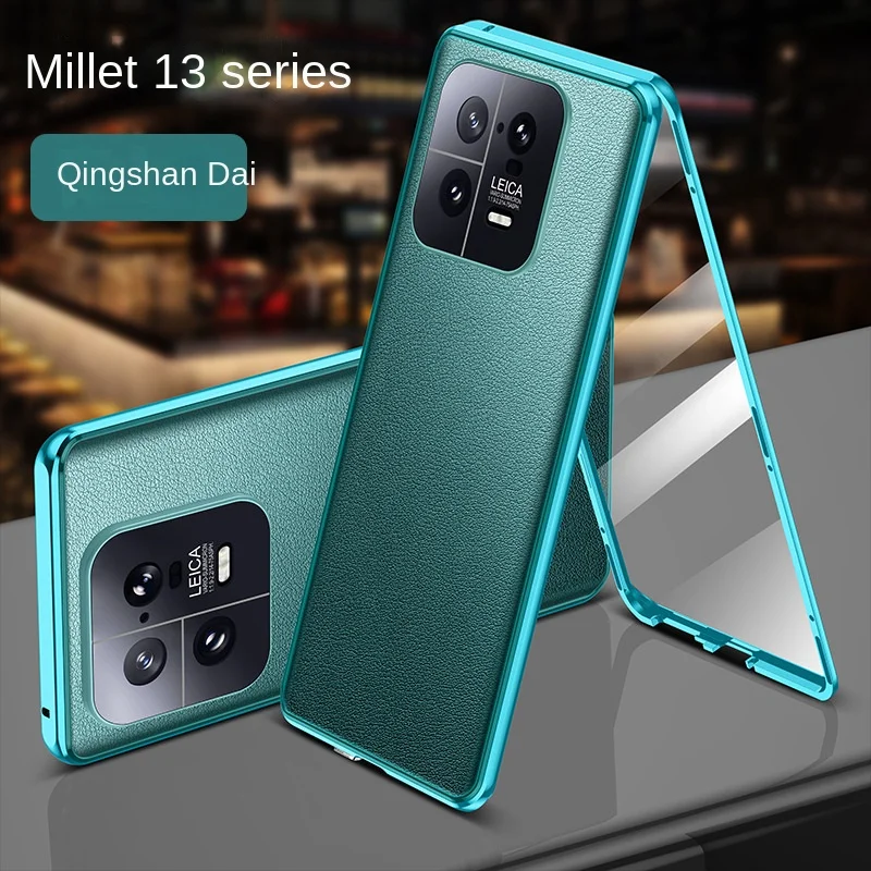 

Fashionable Magnetic Metal Frame Phone Case Suitable For Xiaomi Mi 13 Pro Ultra Front Tempered Glass Back Leather Back Case