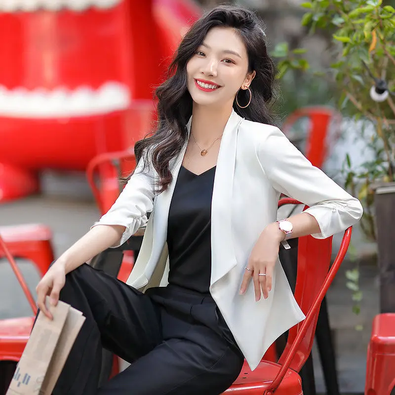 Blazer Frauen Mode Jacken Koreanische Frühling Herbst 3/4 Hülse Strickjacke Büro Dame Dünne Pendeln Temperament Weiblichen Anzug Mantel 2022