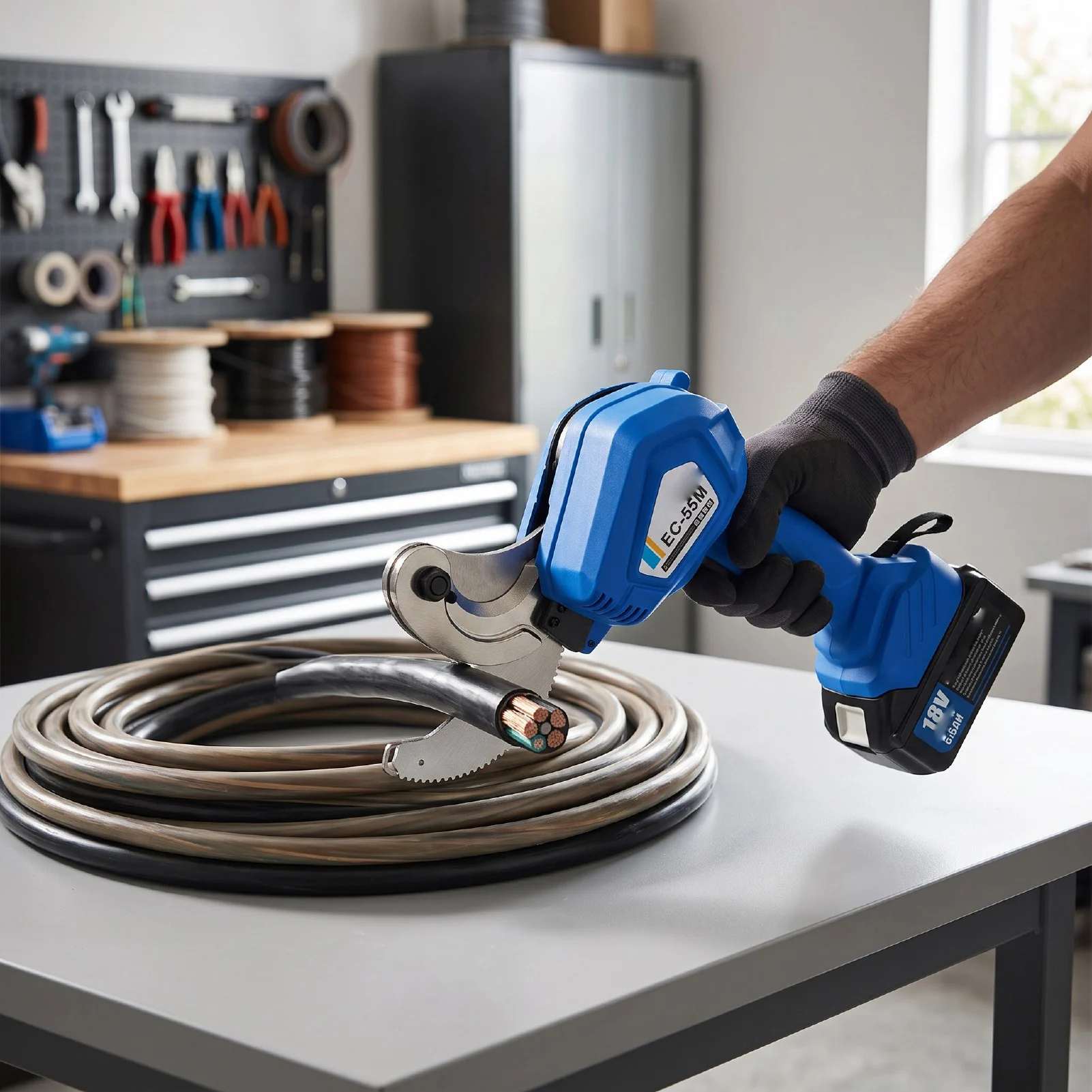 Heavy Duty Electric Ratcheting Cable Cutter Cordless Cable Cutting Machine for Outer Diameter Under 50mm Copper and Aluminum