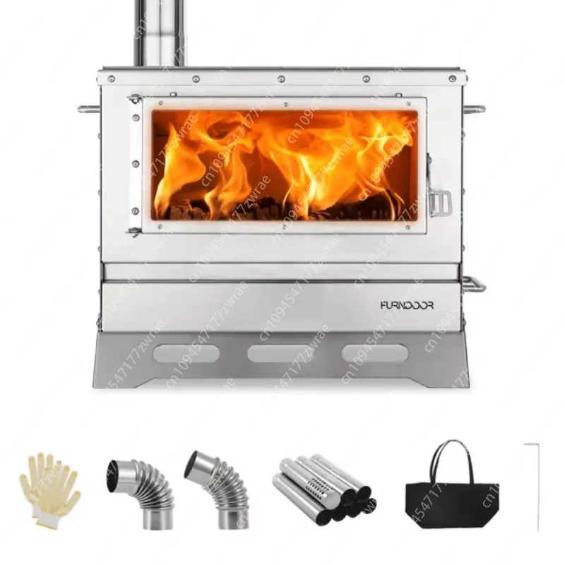 Portable Folding Tent Wood Stoves with Carry Bag Hot Outdoor Camping Chimney Pipe Including View Glass by H Brand