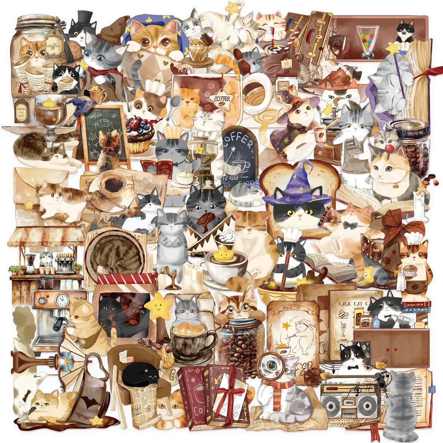 Cute Cat Handbook  Decoration Material Sticker