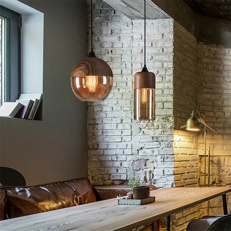 Nordic Wood LED Pendant Light Modern Glass Hanging Lamp for Dinning Room Bedroom Cafe Bar Restaurant - Energy Efficient Fixture