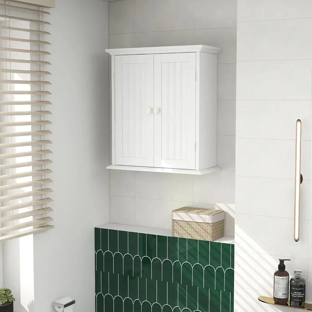 Bathroom Wall Cabinet, Over The Toilet Space Saver Storage Cabinet, with 2 Door and Adjustable Shelves, Cupboard