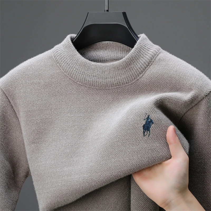 Luxury brand high-end sweater men\'s trend designer new Paul embroidery round neck top winter plush thick casual knitted pullover