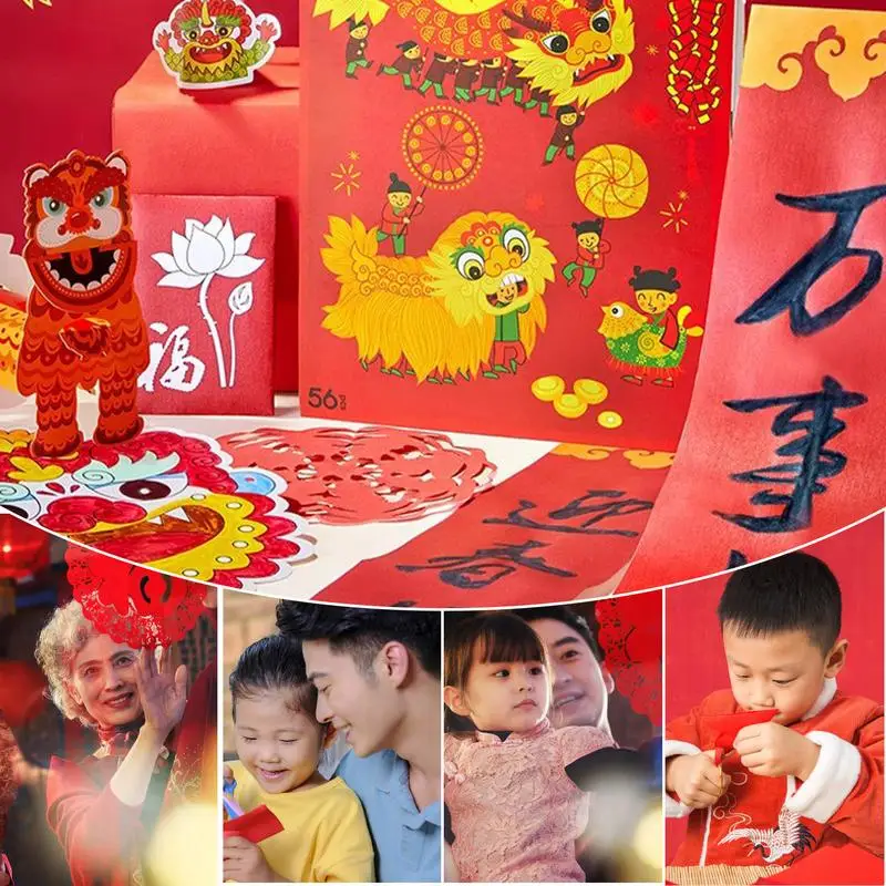 Chinese New Year 2025 Paper Cutting Learning Games Paper Cutting Toys Couplet Arts & Crafts Spring Festival Paper Craft Kit